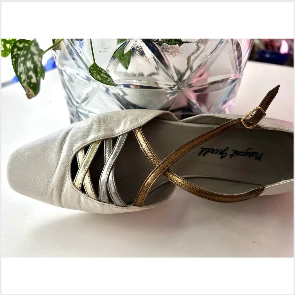 Margaret Jerrold 8.5 / Bone Leather D'Orsay Flats / Mixed Metallic Art Deco - Picture 14 of 16